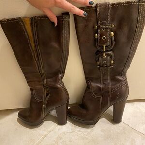 FYRE Heidi Buckle Heeled Boots Brown 10M